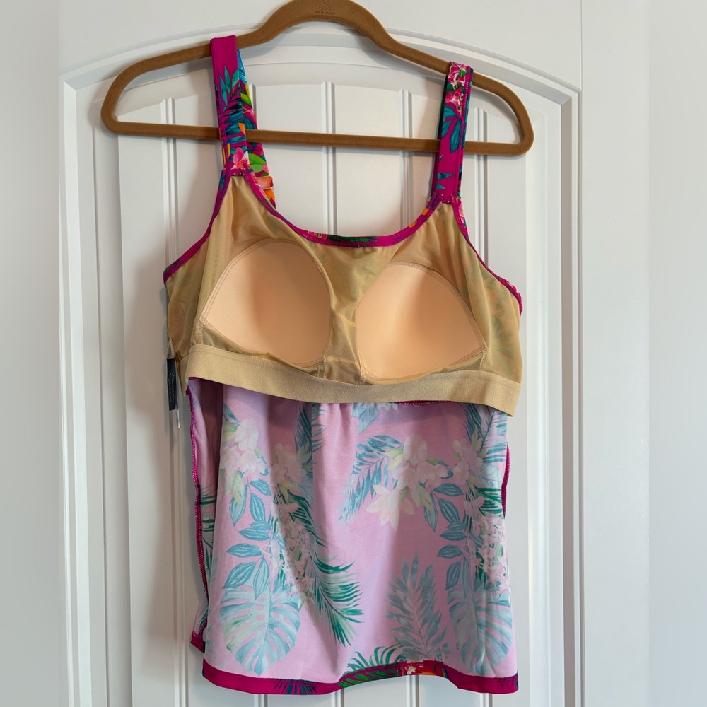Kim Gravel Hot Pink Multicolored Scoop Neck Tankini Set with Bike Shorts - Sz 14 - Picture 4 of 10